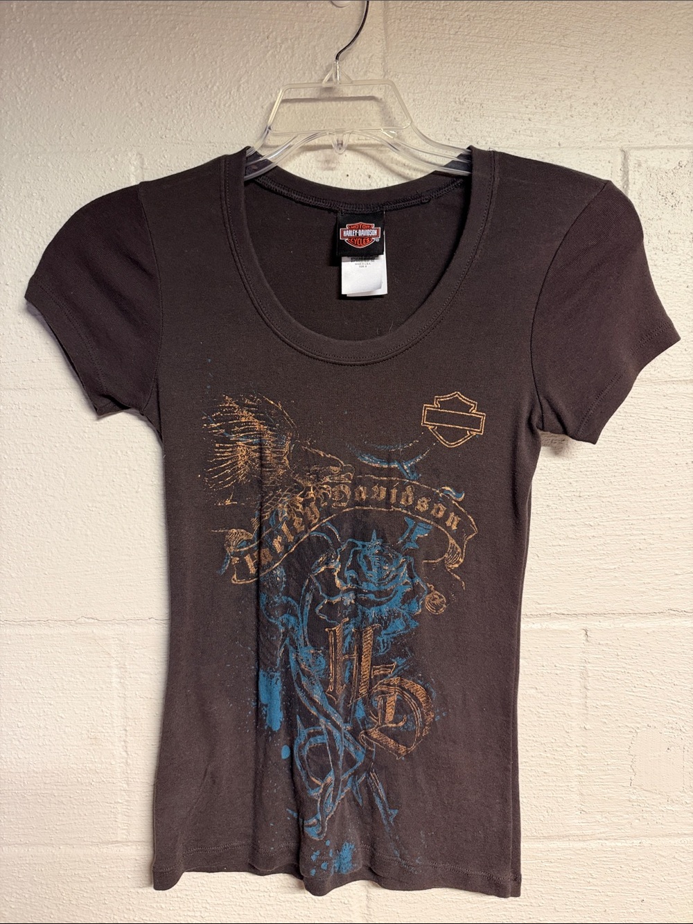 Harley-Davidson Black Short-Sleeve Graphic Tee with Blue and Gold Accents